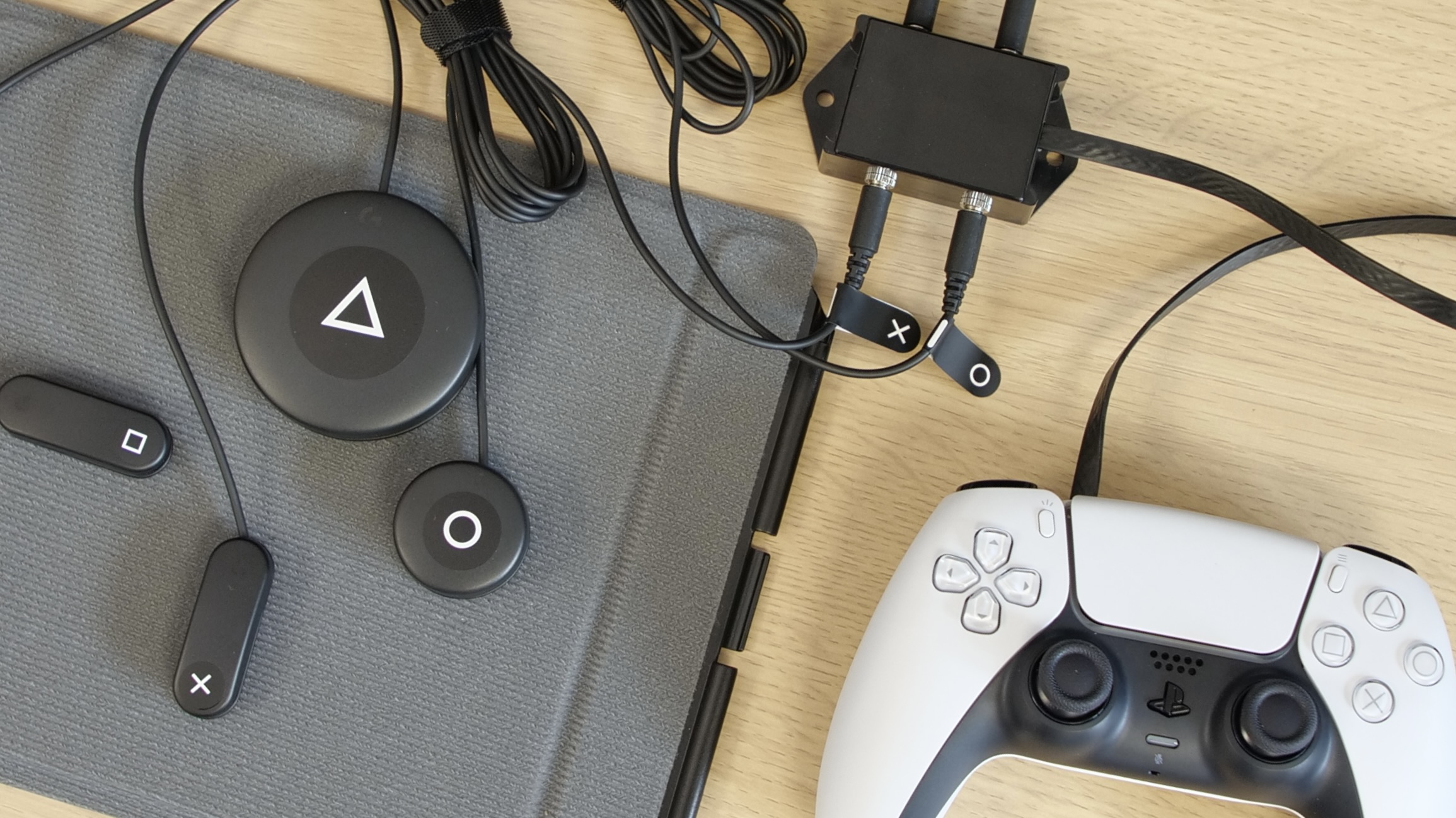 Photo showing the controller with four of the Logitech G switches connected to it.