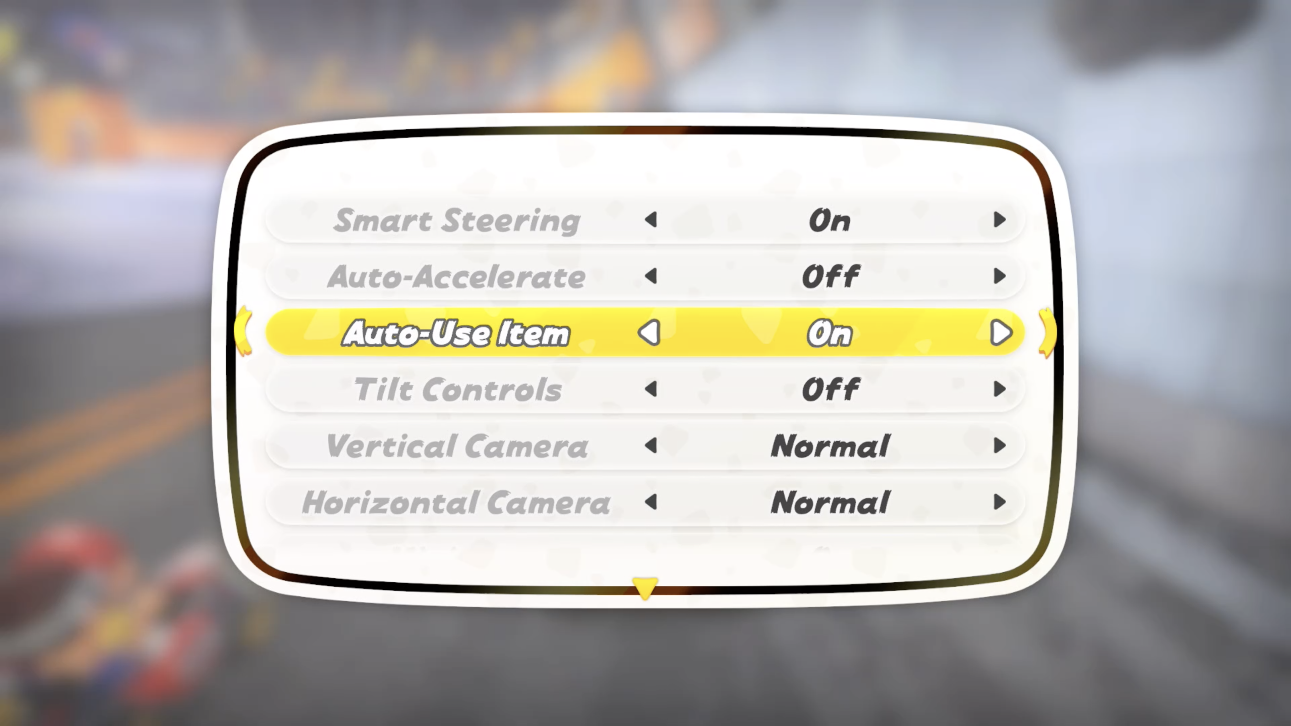 Screenshot of the Settings menu screen which includes the assist options.