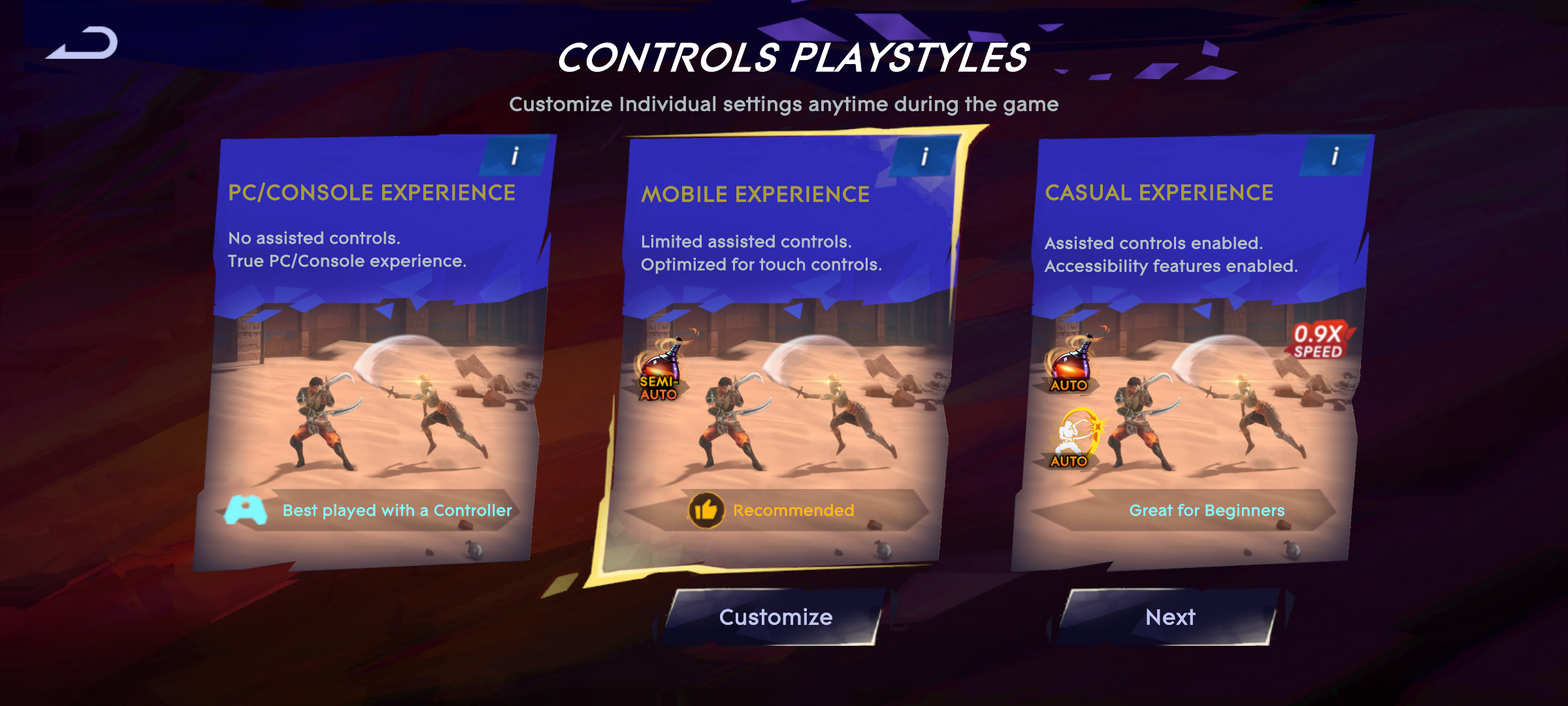Screenshot of the Controls Playstyles screen.