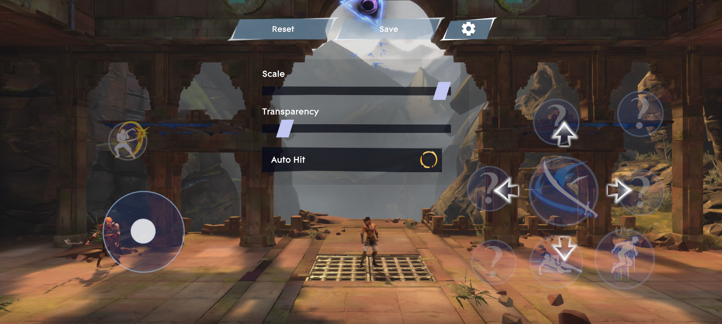 Screenshot of the scaling and transparency options for customising the touch buttons onscreen.