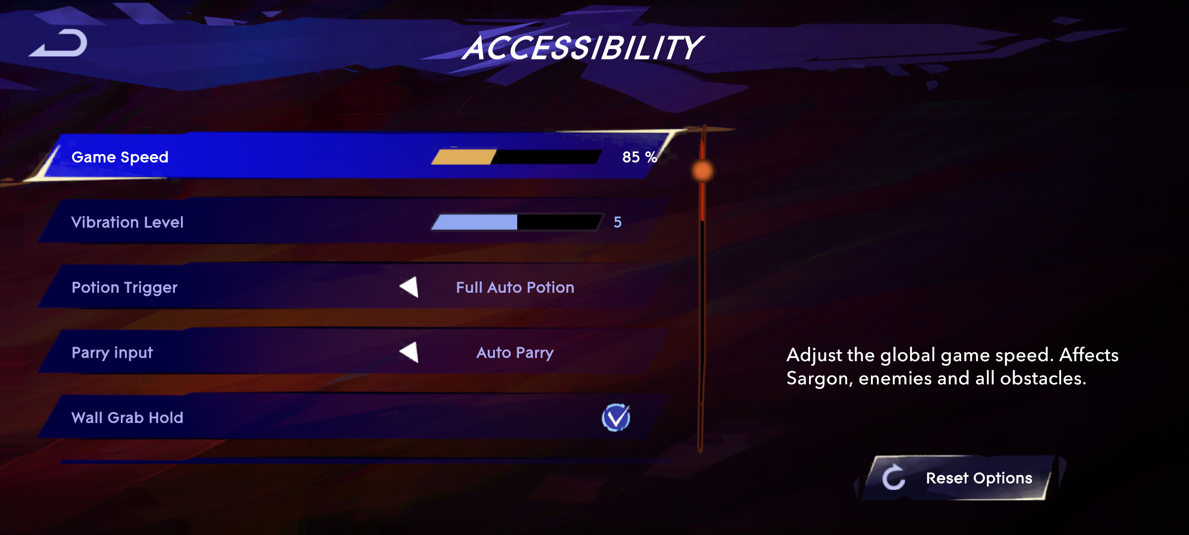 Screesnhot of the first options within the Accessibility sub-menu.