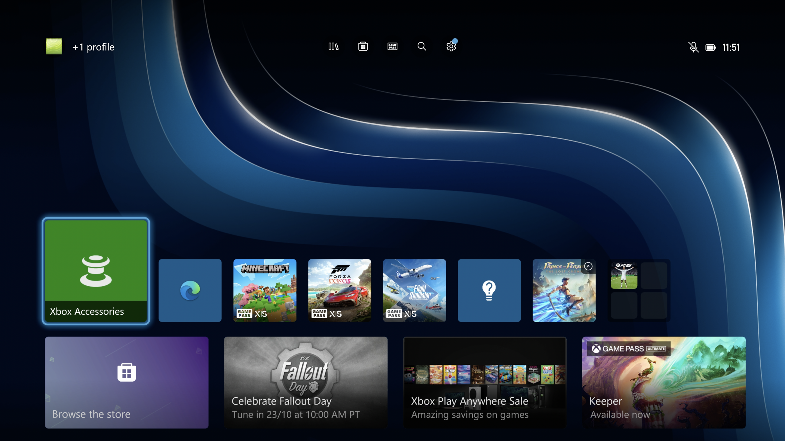 Screenshot of the Xbox Accessories App highlighted within the Xbox's home screen.