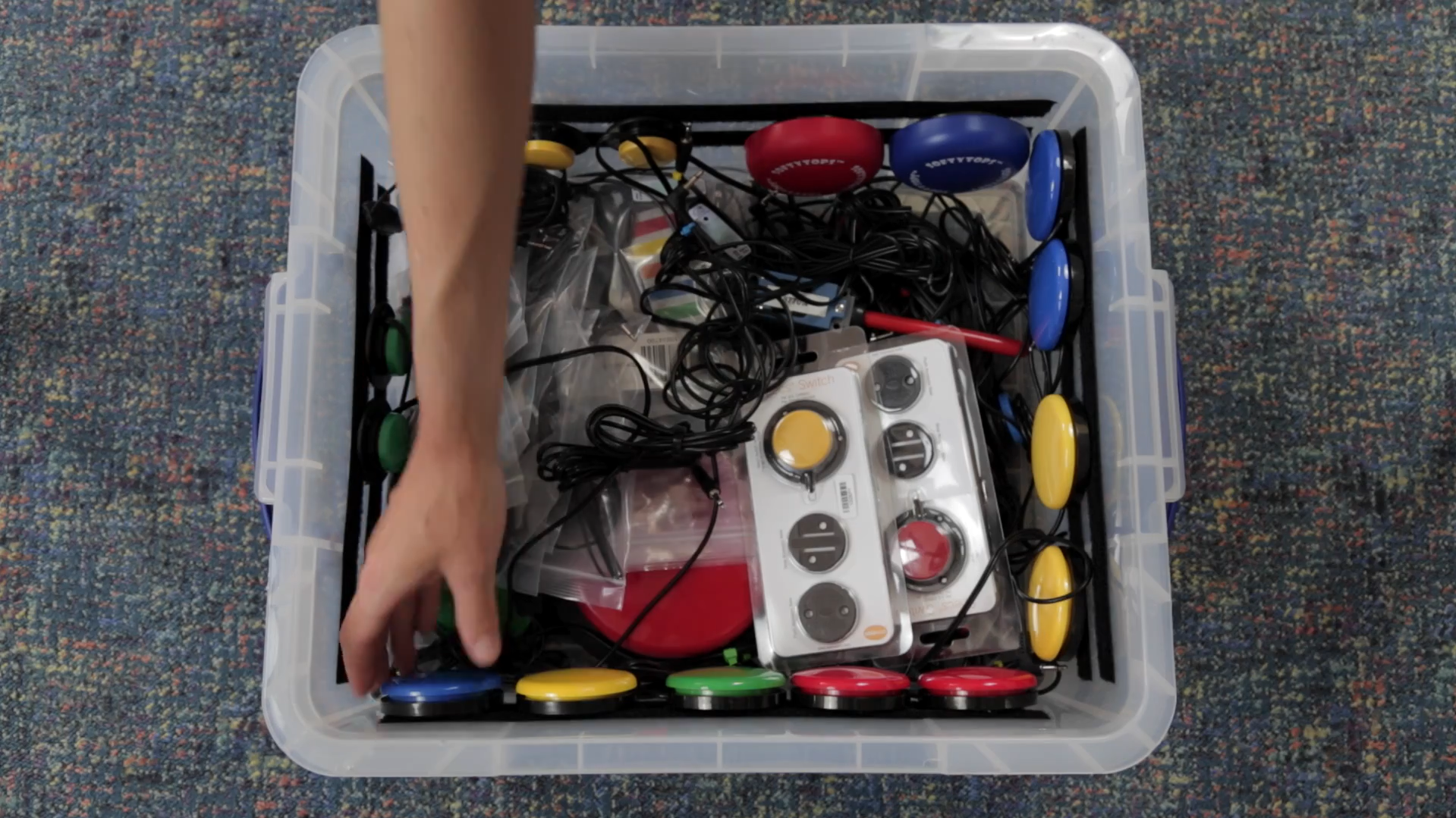 Screenshot showing a large box full of accessibility switches.