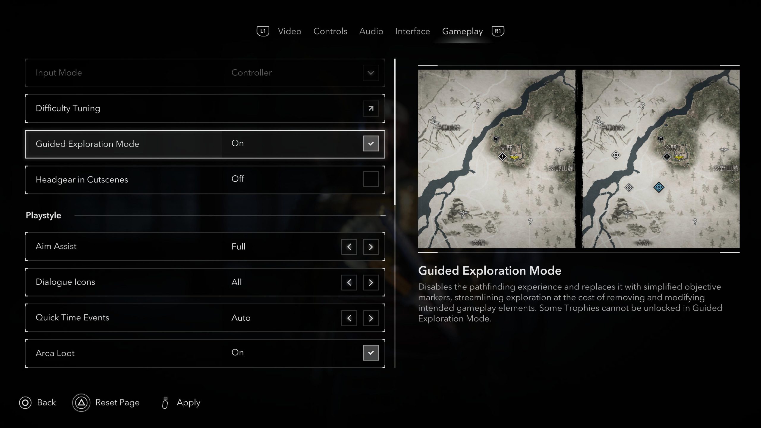 Screenshot of guided exploration option in the menu.
