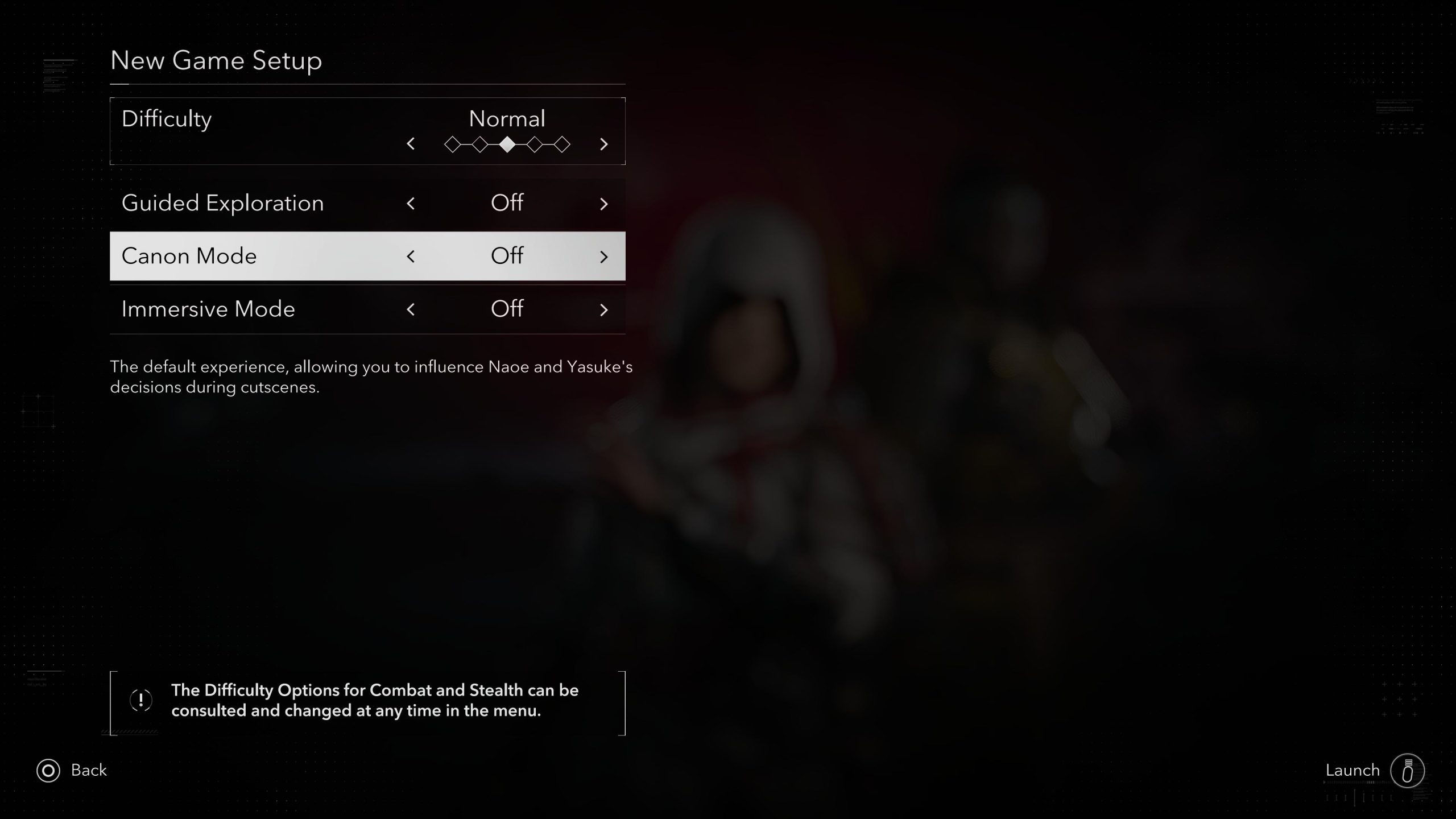Screenshot of the Canon Mode setting in the game menu.